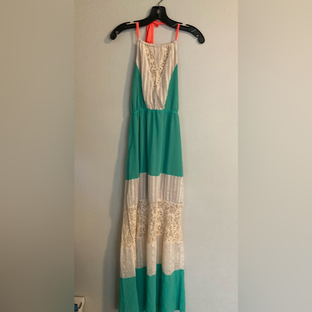 Exc flying tomato neon lace boho halter maxi dress m medium bohemian